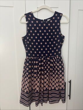 Maison Jules Navy and Blush Polka Dot Fit-and-Flare Dress